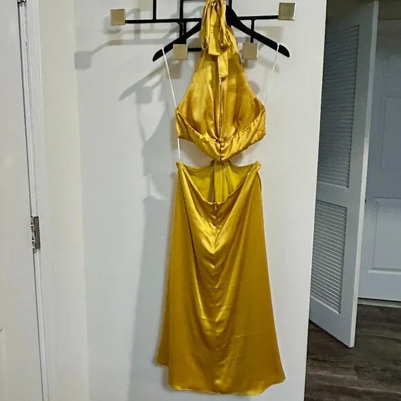 Reformation Golden Yellow Halter Twist Midi Dress - Picture 4 of 6